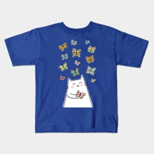 Cat and Butterflies Kids T-Shirt